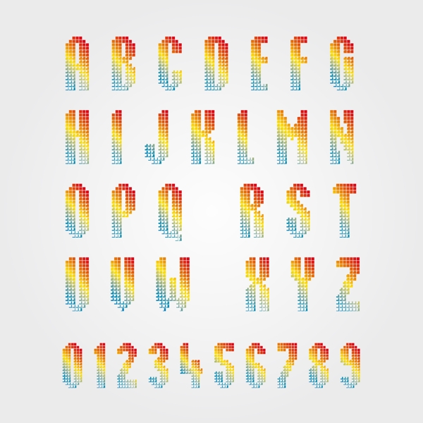 彩色26个英文字母数字设计艺术字图片