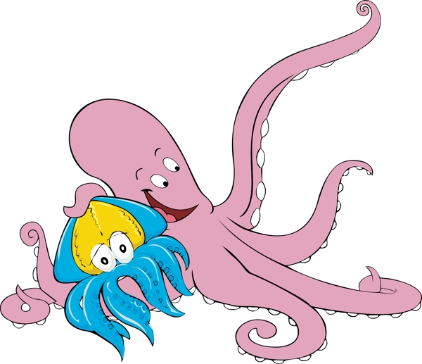 印花矢量图卡通动物章鱼可爱卡通色彩免费素材