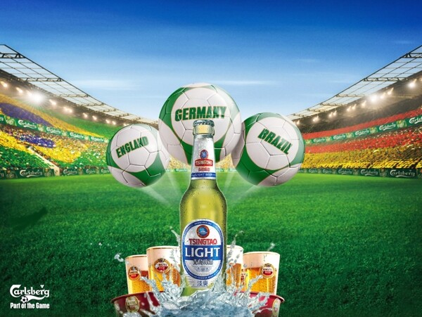 龙腾广告平面广告PSD分层素材源文件酒啤酒足球草地足球场