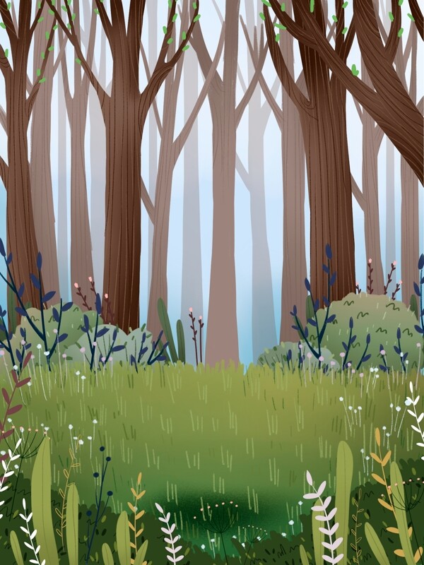 手绘立春节气树林背景设计