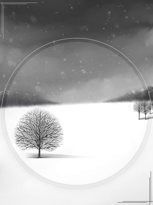 纯手绘黑白冬季雪景植物水彩背景