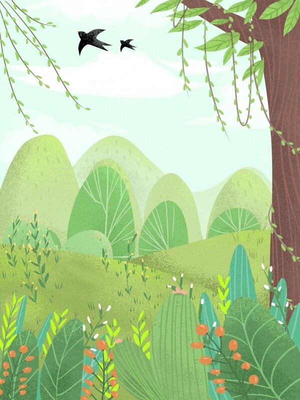 二十四节气立春草地树林背景设计