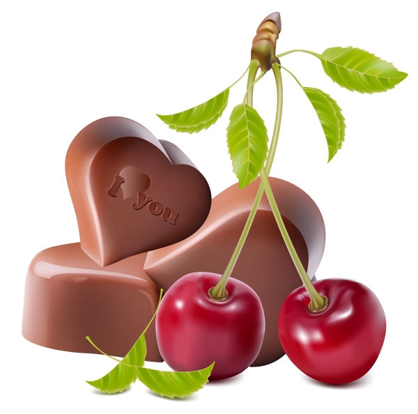 樱桃与心形巧克力矢量素材