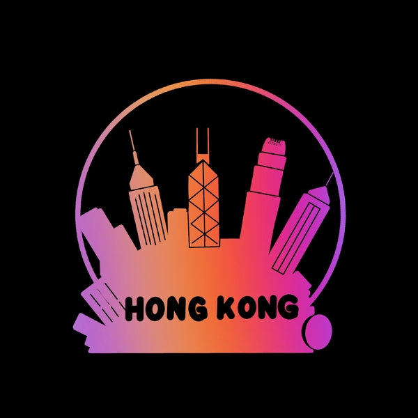 暖色香港英文城市剪影