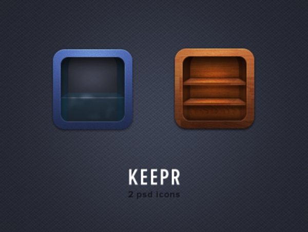 2个自定义木材或蓝色的UI图标展示货架PSD