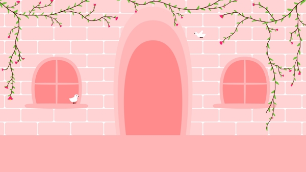 小清新粉色墙壁插画背景设计
