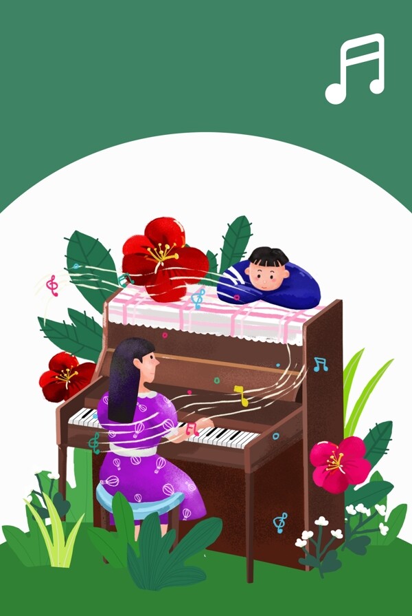 一个男孩看女孩弹钢琴