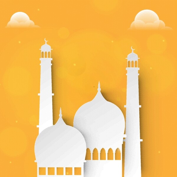 橙色背景与白色清真寺