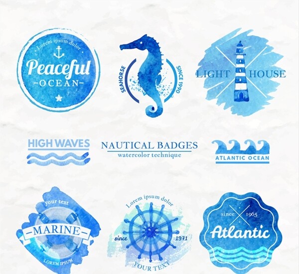 8款水彩绘航海标志矢量素材