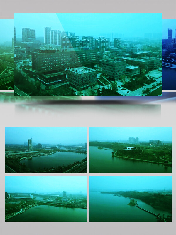 航拍晨雾有意境的朦胧城市风景视频1080p