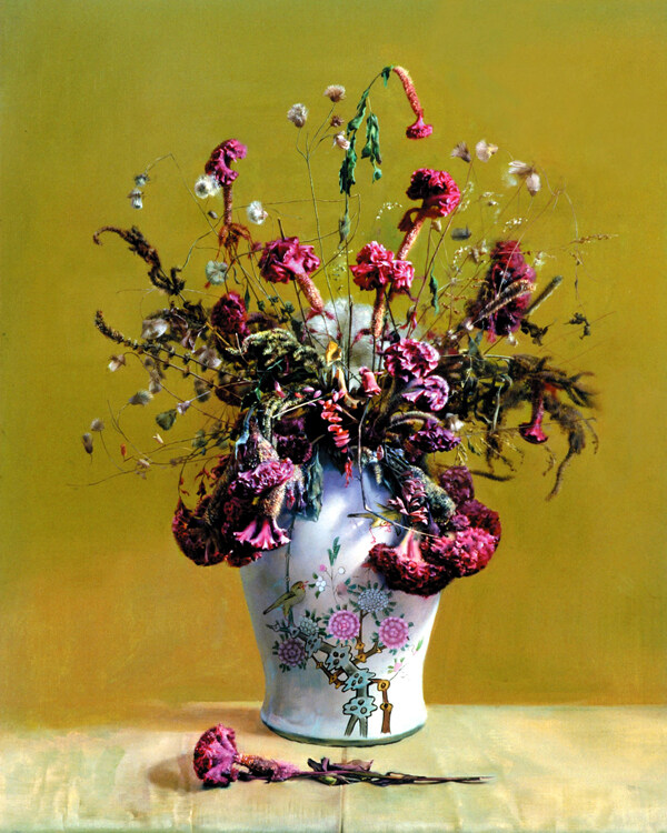 美丽花瓶瓷器静物油画图片