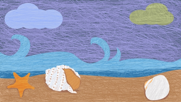 彩色手绘线性海滩banner背景素材