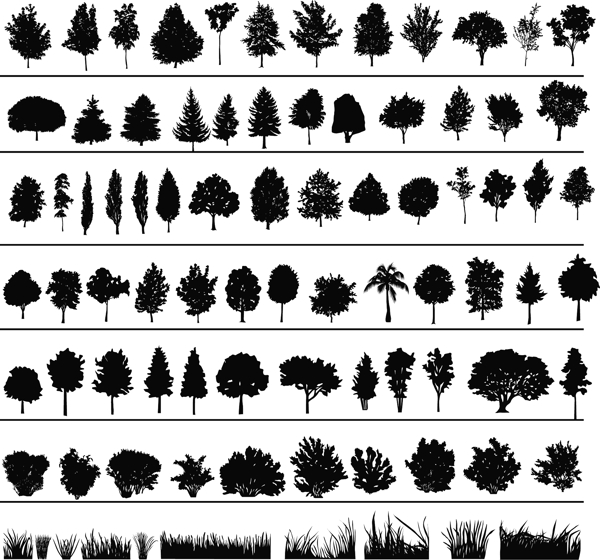 树剪影和草地剪影图片
