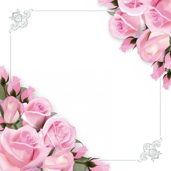 唯美欧式粉红色玫瑰花朵边框花边