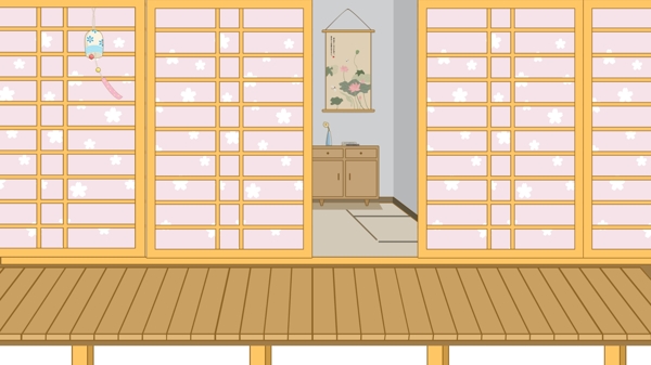 温馨手绘日式房屋背景设计