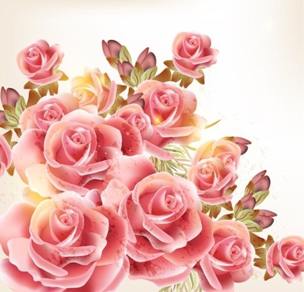 唯美粉色玫瑰花朵矢量