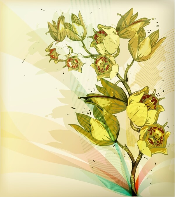 淡雅春色手绘花朵背景矢量素材