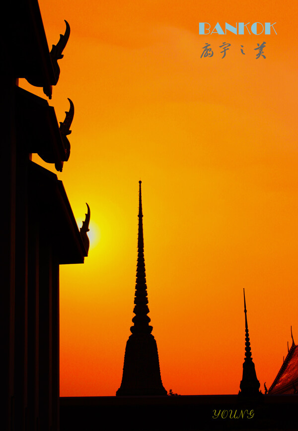 曼谷寺庙剪影图片