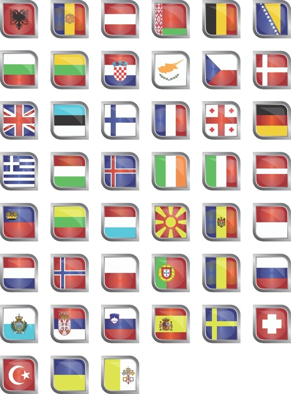 欧洲各国国旗图标集合