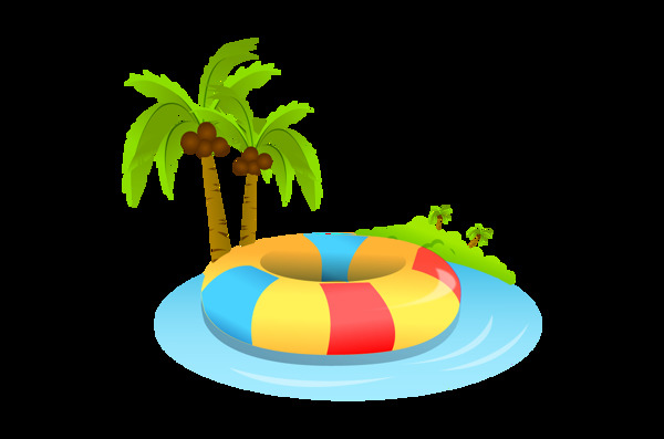 椰子树游泳圈插画png元素