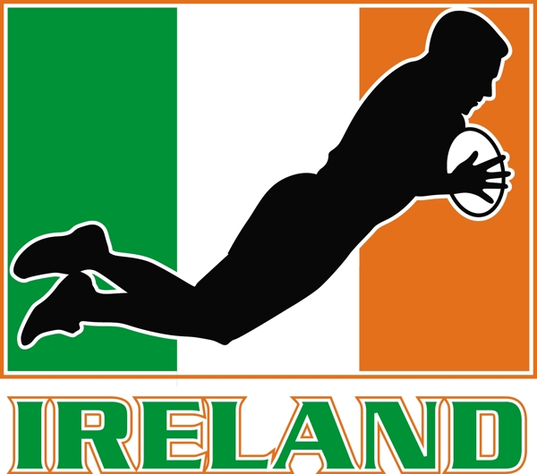 橄榄球玩潜水试着爱尔兰国旗