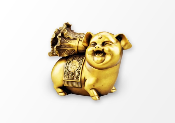 金色活泼小猪雕像