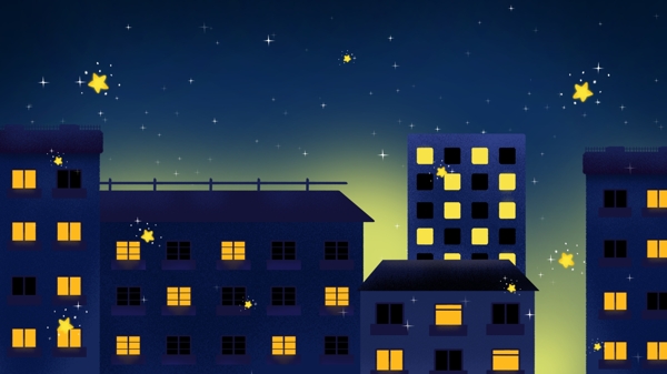 卡通夜晚灯火通明城市建筑背景设计