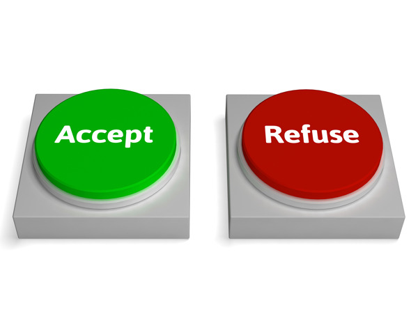 拒绝接受或拒绝接受按钮显示