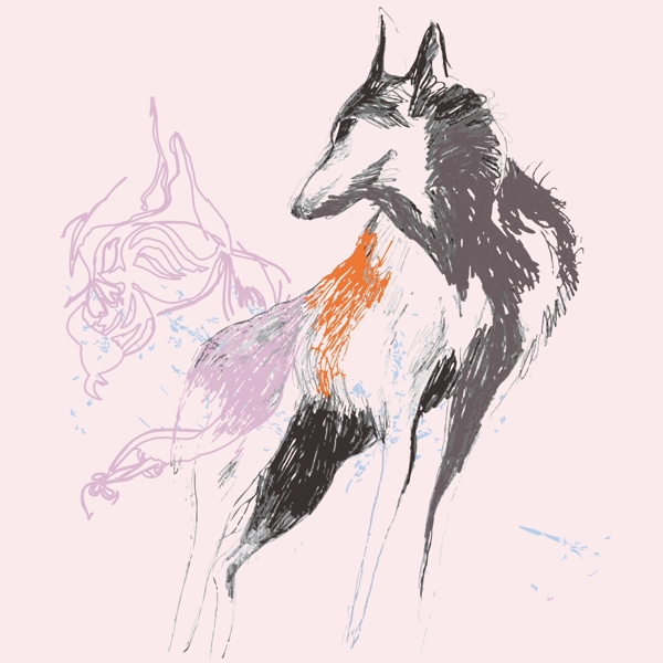 印花矢量图动物狼手绘色彩免费素材