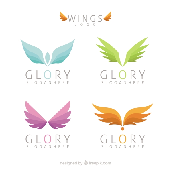 彩色翅膀双翼标志logo矢量素材