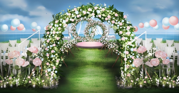 粉色户外婚礼设计