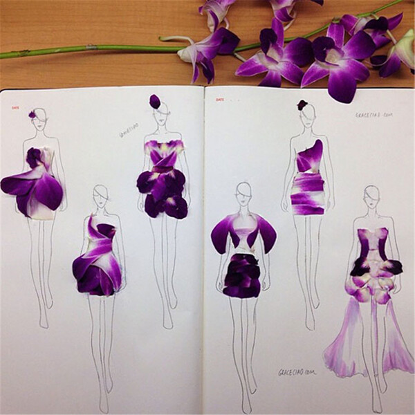 紫色花瓣灵感礼服设计图