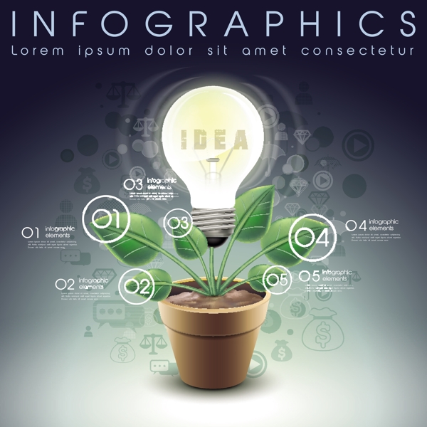 创意灯泡花盆商务信息图