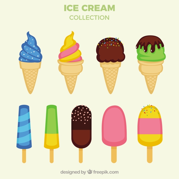 各种美味冰淇淋彩色插图矢量素材