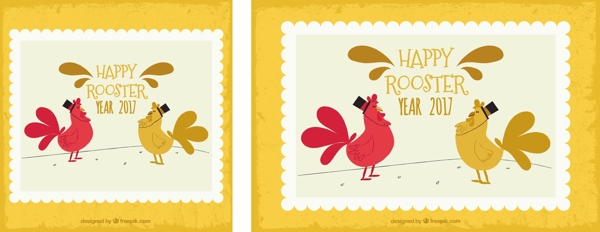 卡通风格公鸡新年邮票背景