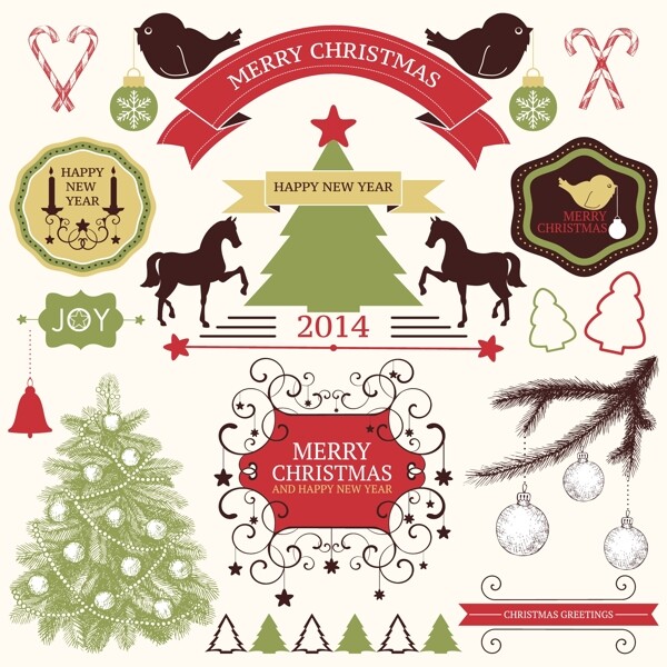 2014的圣诞节标签色带和挂件饰品矢量04