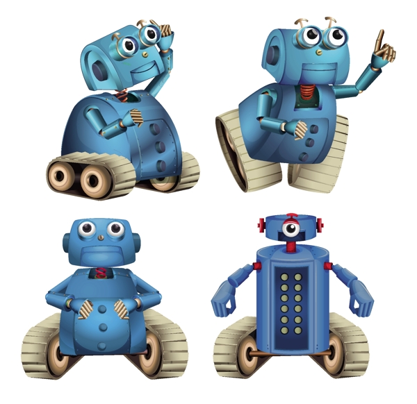 蓝色机器人做不同的事情