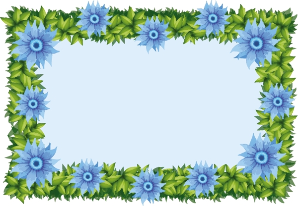 蓝色花朵框架模板