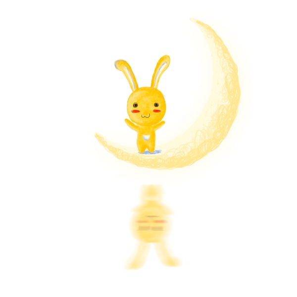 治愈系手绘站在月亮上的兔子线圈设计