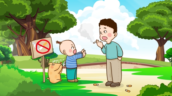 世界禁烟日小孩阻止大人抽烟预防森林火灾