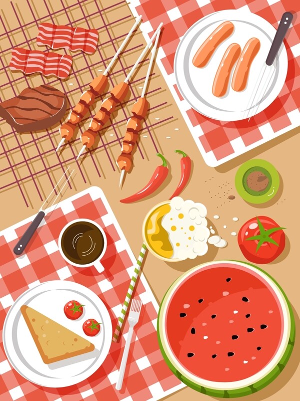 食物插画夏日狂欢美味烧烤