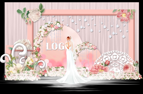 粉色甜美室内婚礼效果图