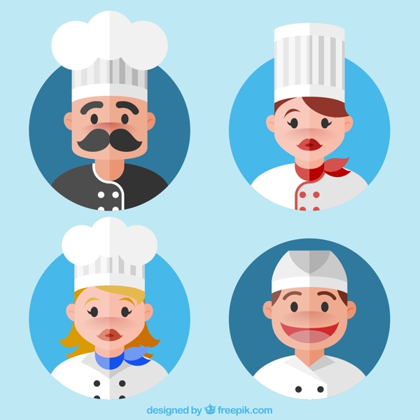 四个厨师角色插图圆形图标矢量素材