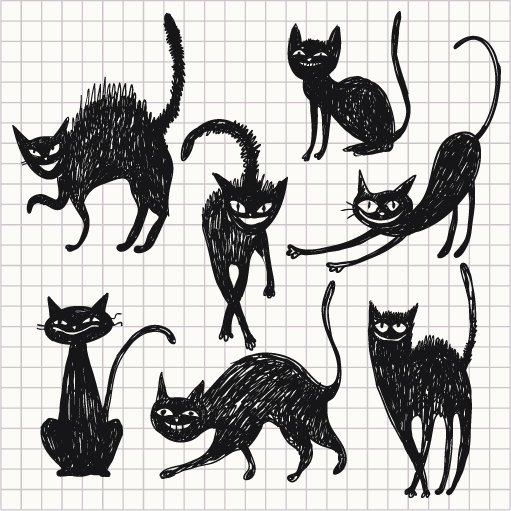 线稿手绘猫咪矢量素材