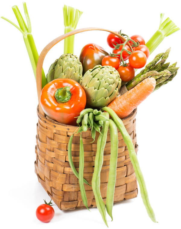 竹篮里的新鲜蔬菜图片