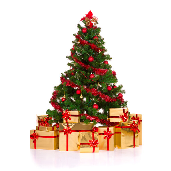 红色圣诞树礼品素材图片