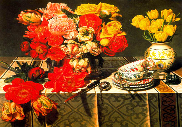 油画桌上的鲜花