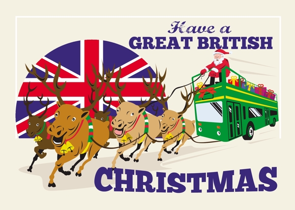 英国的圣诞老人驯鹿双双层巴士
