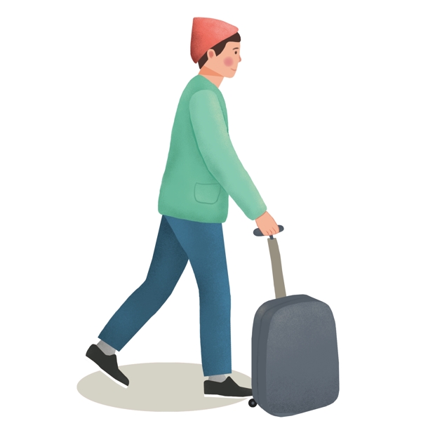 卡通手绘拉着行李的男人人物设计