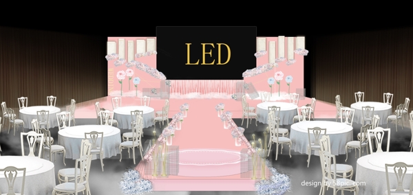 室内设计粉色婚礼舞台psd效果图